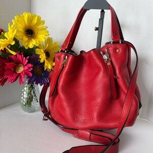 AUTHENTIC MAIDSTONE TOTE LEATHER AND HOUSE CHECK CANVAS RED BURBERRY